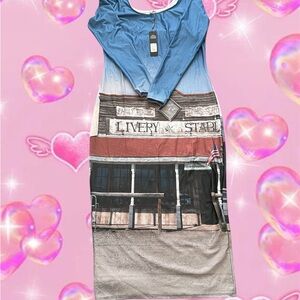 Fashion Nova Blue and Brown Maxi Dress